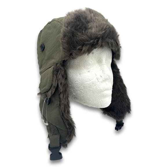 Olive Green Aviator Soft Faux Fur Ear Flap Hat Winter Ski Trooper Trapper Hat - Picture 7 of 8